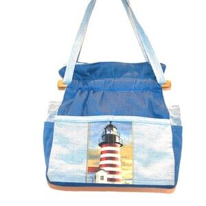 Vintage Handbag Lighthouse on Blue 1980s